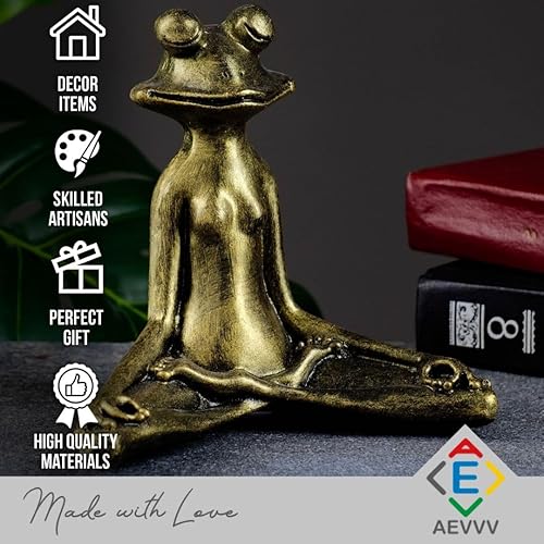 Miniatura 3 de AEVVV Escultura coleccionable de rana de bronce, figura de pose de loto hecha a mano de 6.3 pulgadas para decoración del hogar y el jardín, estatua