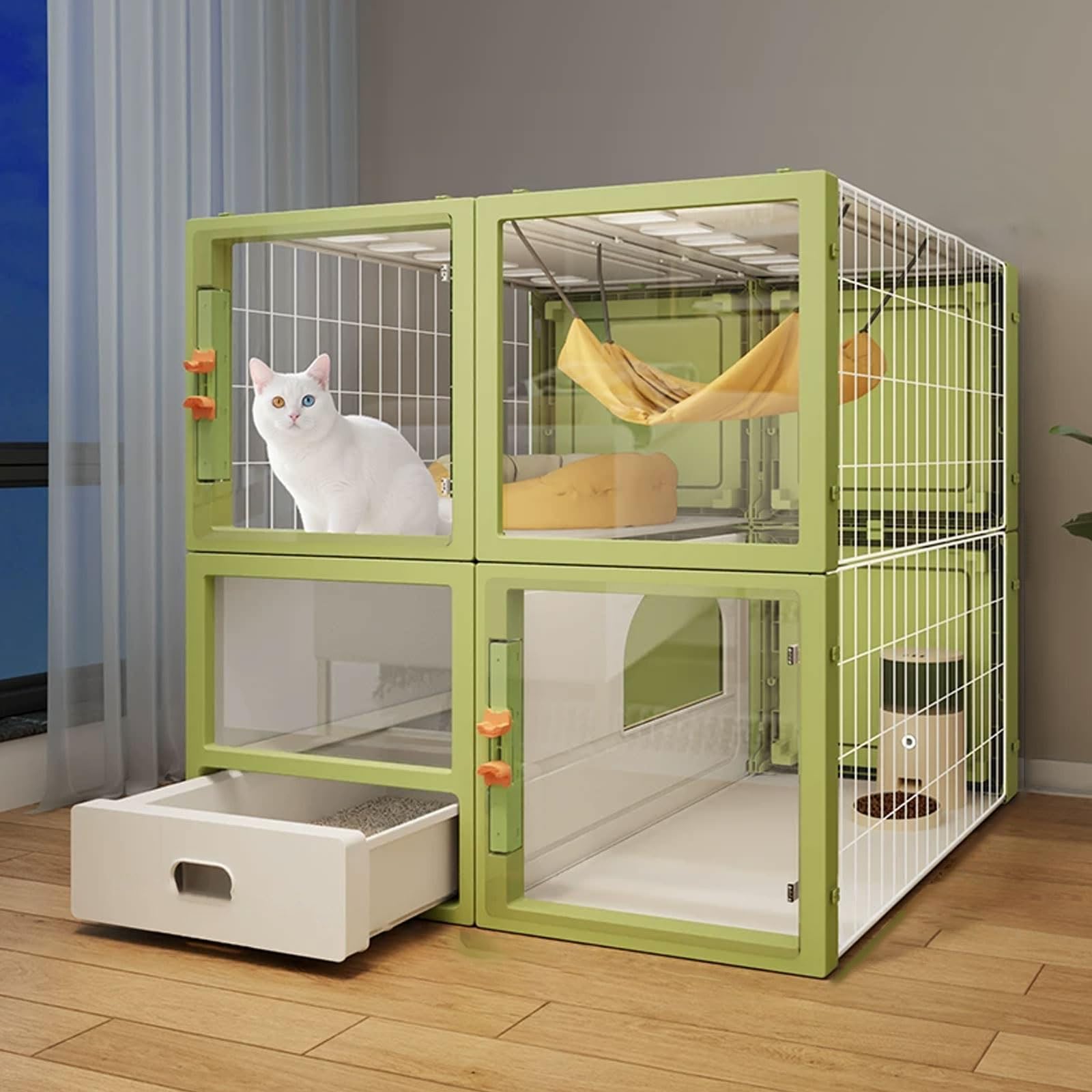 Cat Enclosure Indoor Cat Crates with Breathable Grille, Drawer-Style Litter Box, PP Material, Suitable for 1-2 Cats, Dimensions 81x56x127cm