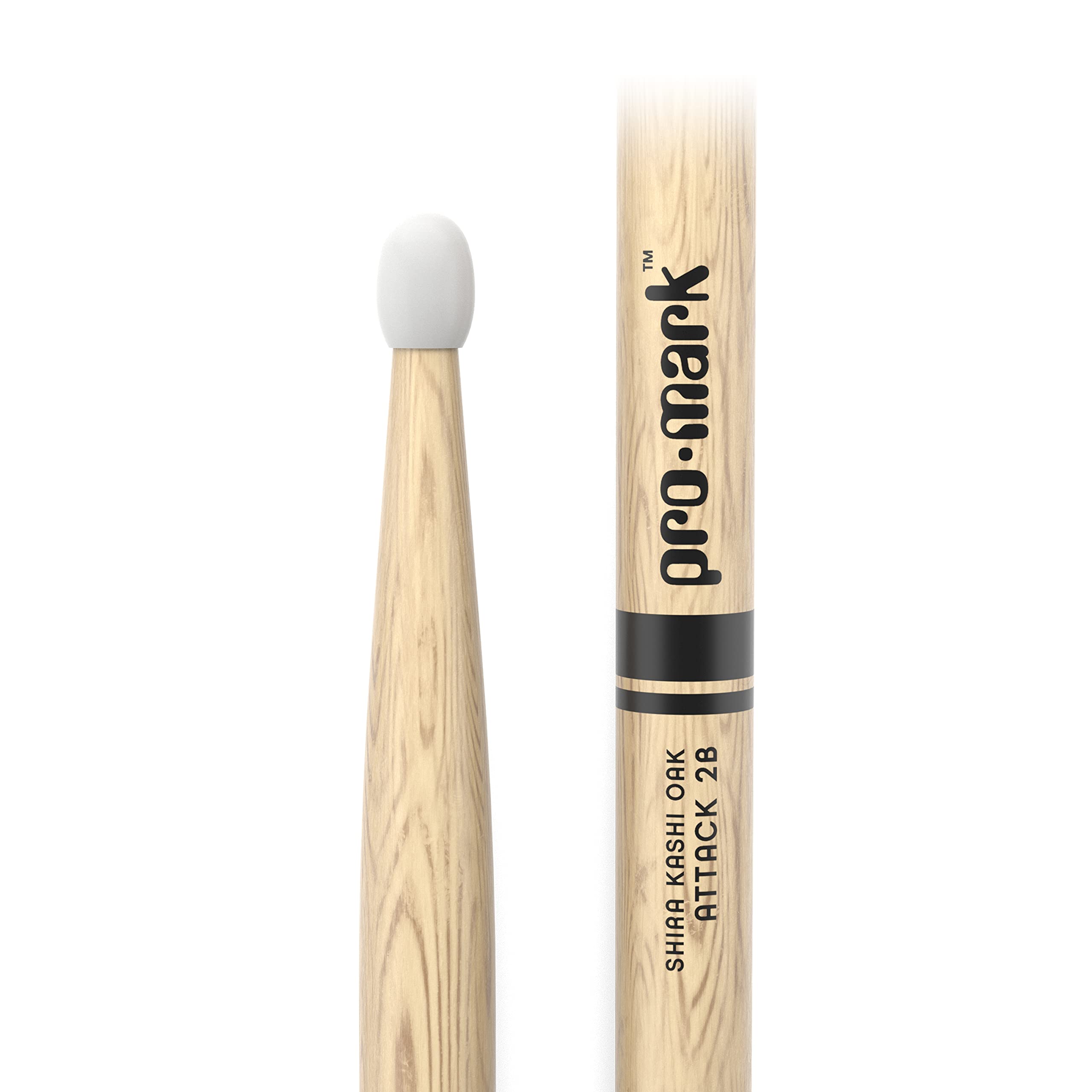 Baquetas ProMark Classic Attack 2B de roble Shira Kashi, punta ovalada de nailon, un par