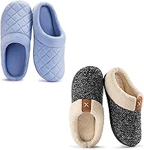 ULTRAIDEAS 2-Pack Cozy Slippers: Blue & Grey, Size 7-8, Indoor outdoor House Shoes for Women