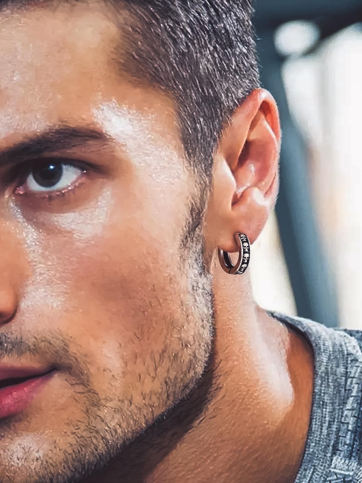 Bandmax Pendientes Aros Calaveras Cráneos Estilo Gótico, Piercings Oreja Skeleton Skull Pendientes de Acero Quirúrgico, Joyero Incluido