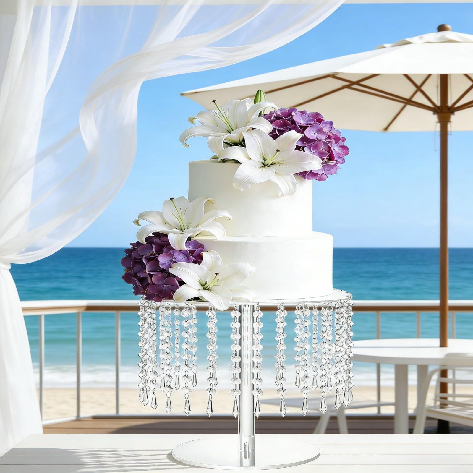 HpLive Espositore per torta in acrilico, 12 pollici, con cupola trasparente e catena di cristallo, presentazione trasparente da dessert per matrimoni, feste, celebrazioni, elegante e rotondo