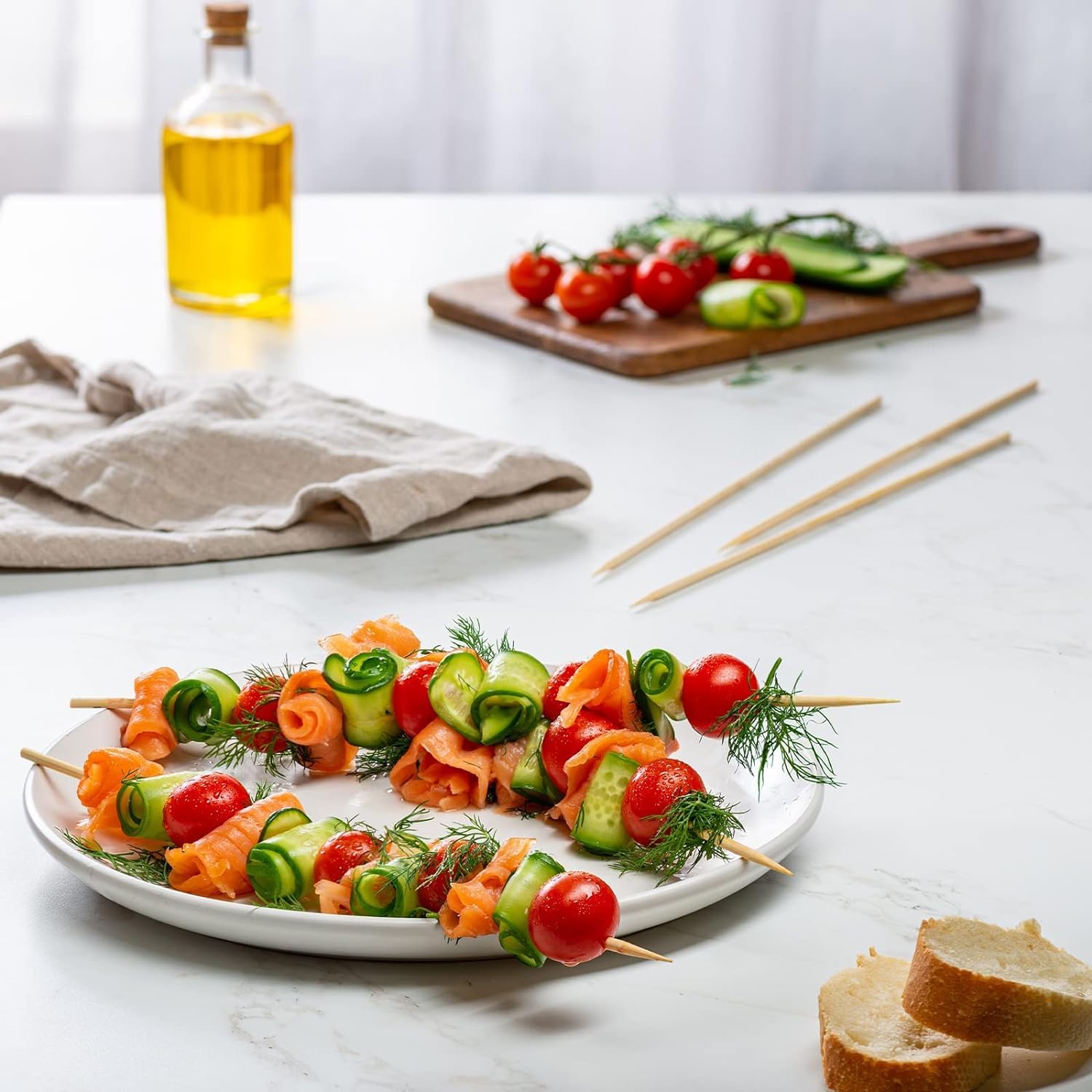 Pinchos de madera para barbacoa y parrilla – Palitos de bambú – Pincho para frutas (500, 30 cm)