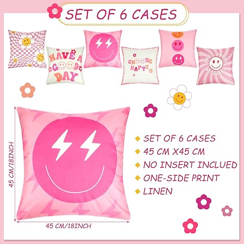 Miniatura 2 de Peryiter 6 fundas de cojín decorativas de preppy, bonitas fundas de almohada estéticas, decoración de habitación con cara sonriente, funda para