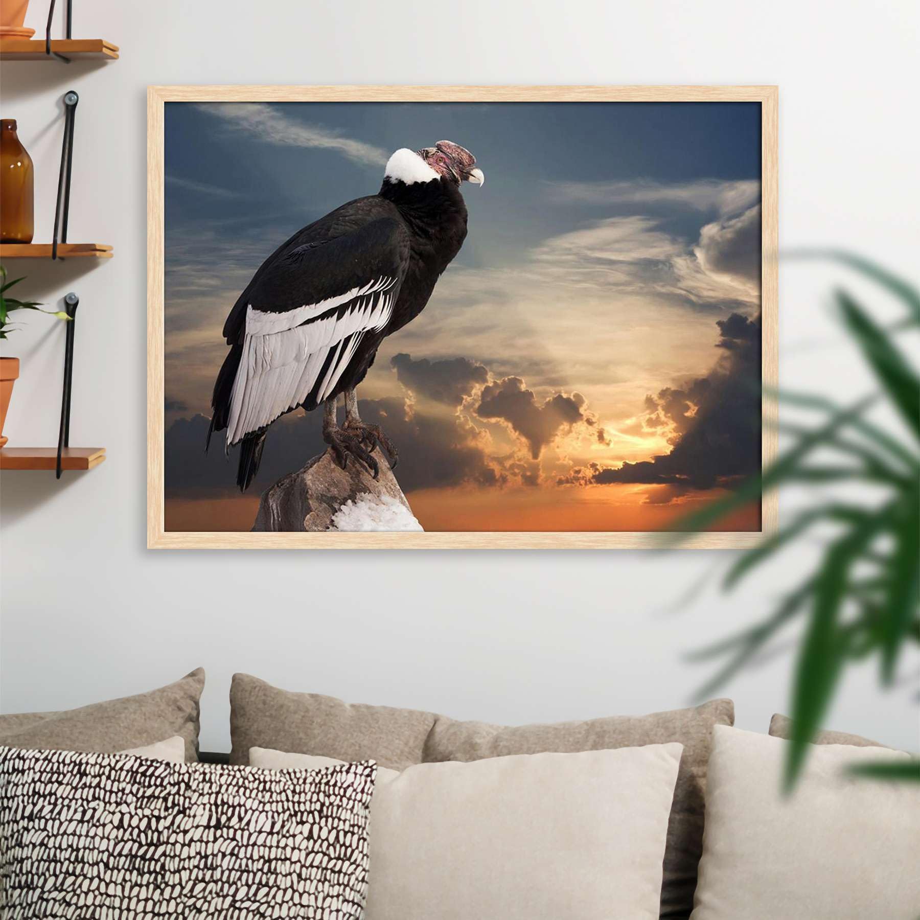 ArtzFolio Andean Condor Sitting On Rock | Canvas Painting for Bedroom & Living Room | Natural Brown Frame | 16.3 x 12 inch (41 x 30 cms)