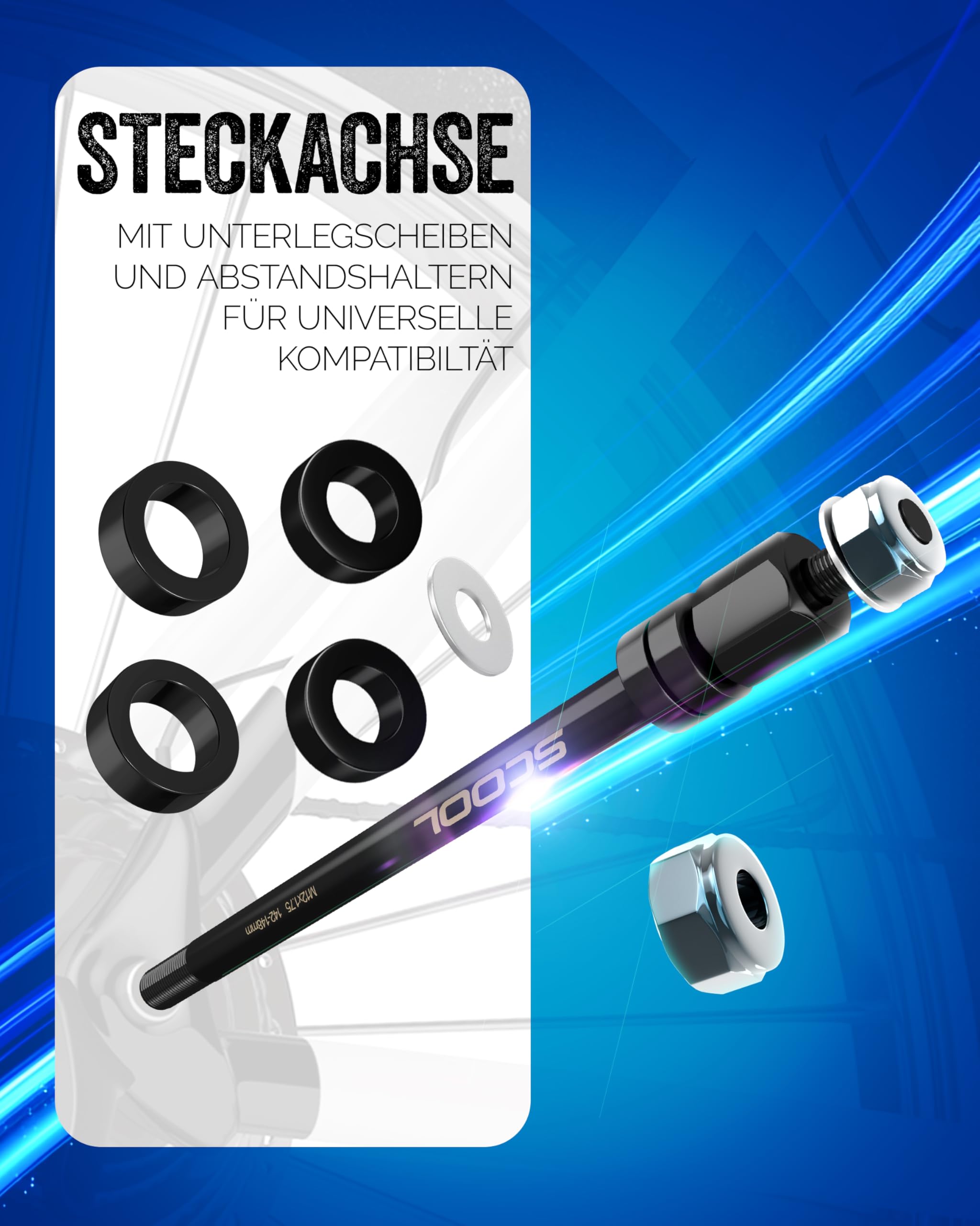 Asse a innesto per rimorchio bicicletta – Adattatore M12 per tutte le lunghezze – Rimorchio bicicletta – Assale con adattatore (M12 x 1,0)