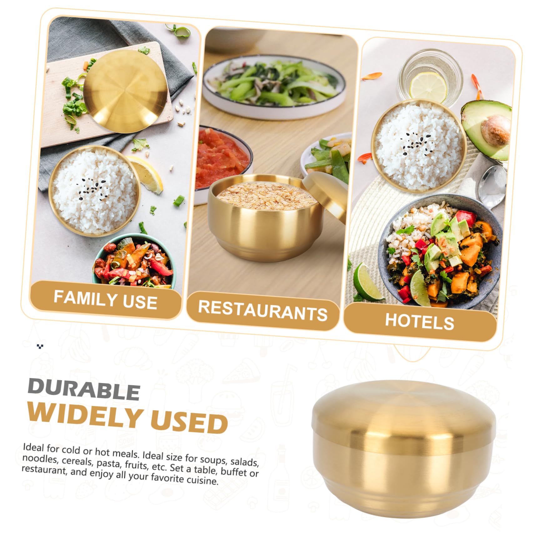 Cabilock 2Pcs Double Layer Stainless Steel Rice Bowls Korean Style Food Storage Container for Soup Rice Salad Smooth Surface Easy to Clean for Meals