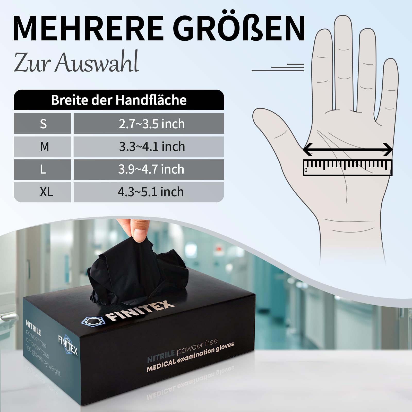 FINITEX Schwarz Einweghandschuhe 1000Stk, L Einmal Handschuhe Nitril Einweg Puderfrei Latexfrei Lebensmittelqualität Reinigung Medizinische Untersuchung, 5mil