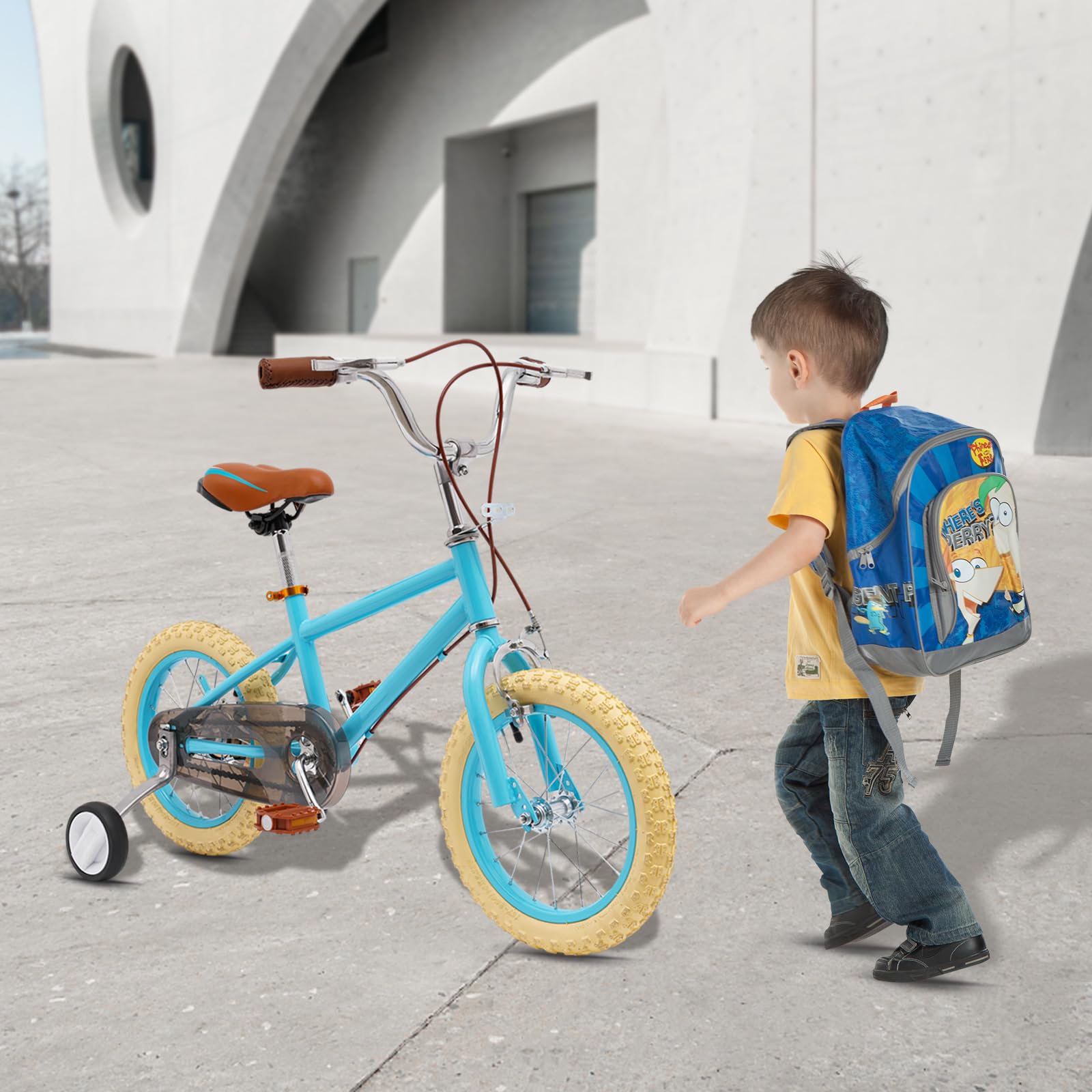 PUDLOR Kinderfahrrad 14 Zoll, 14-Zoll-Fahrrad 50 Kg Gewichtskapazität Doppelte Bremsen Verstellbare Armlehne Am Sitz Vergrößerte Pedale Fahrradklingel Für Unebene Straßen, Unbefestigte Straßen