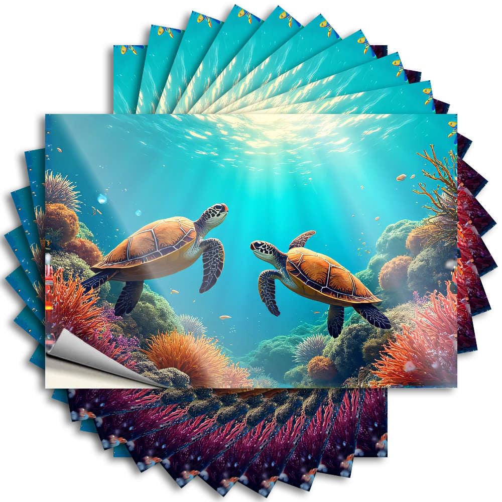 Fzfn Men's Colour Two Turtles Swimming Among Colorful Coral Reefs. Spring Upgrades - Tattoos Cover Removable Vinyl Decal(12X18cm)