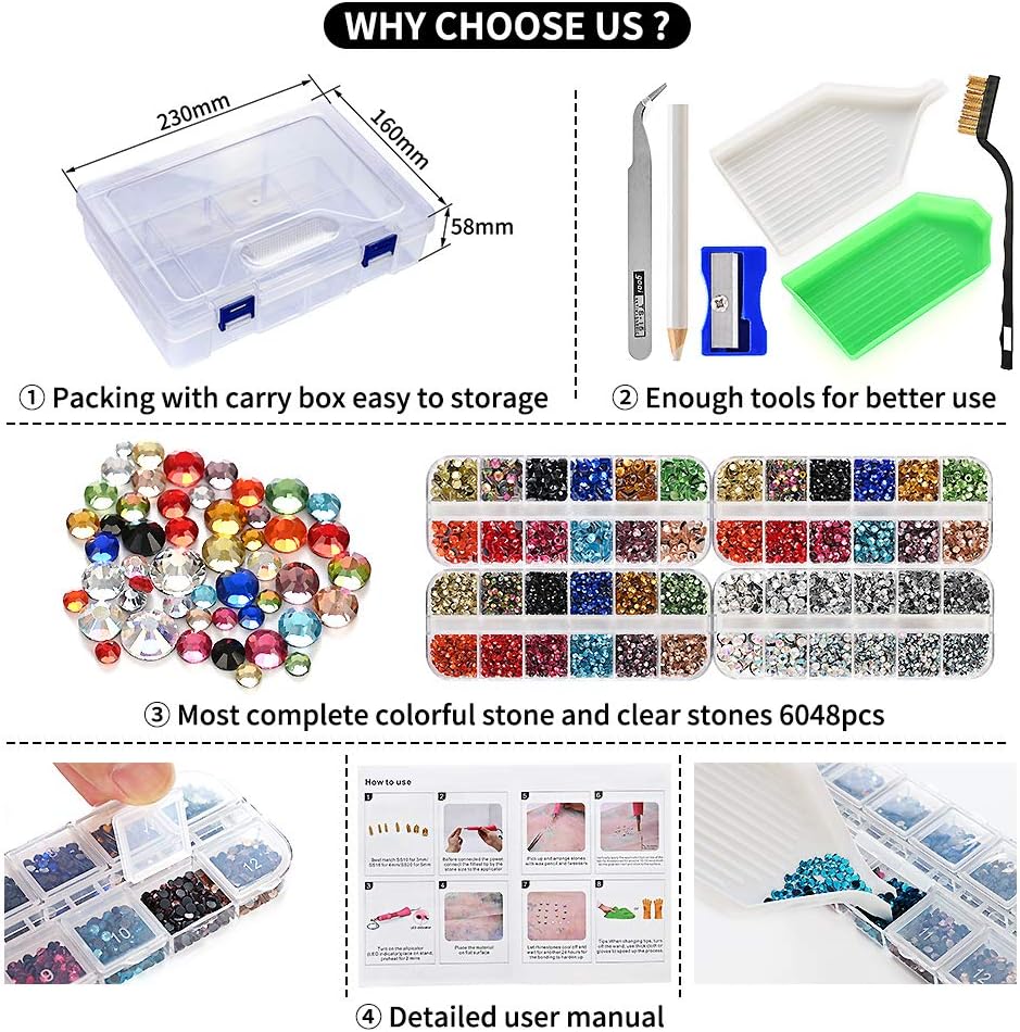 Hotfix Applicator, Hot Fix Rhinestone Applicator Wand Setter Tool Kit, Crystal AB, Clear&Colorful Stones with 7 Different Sizes Tips, Bedazzle Kit, Carry Box,Tool Kit