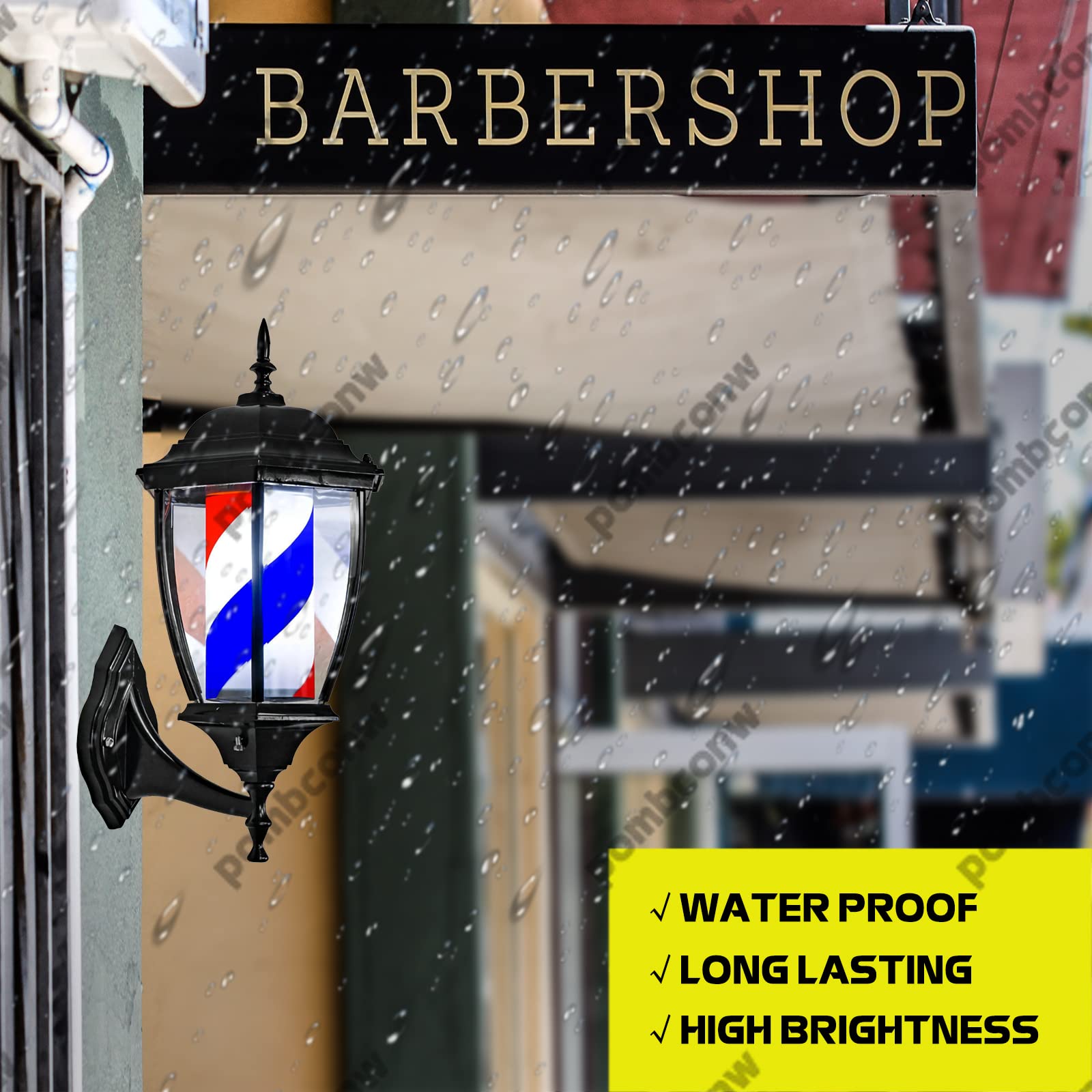 Poste de barbero LED para interiores y exteriores, resistente al agua, giratorio, peluquería, peluquería, cartel abierto, estilo clásico, tiras rojas y blancas, montaje en pared, ahorro de energía (B