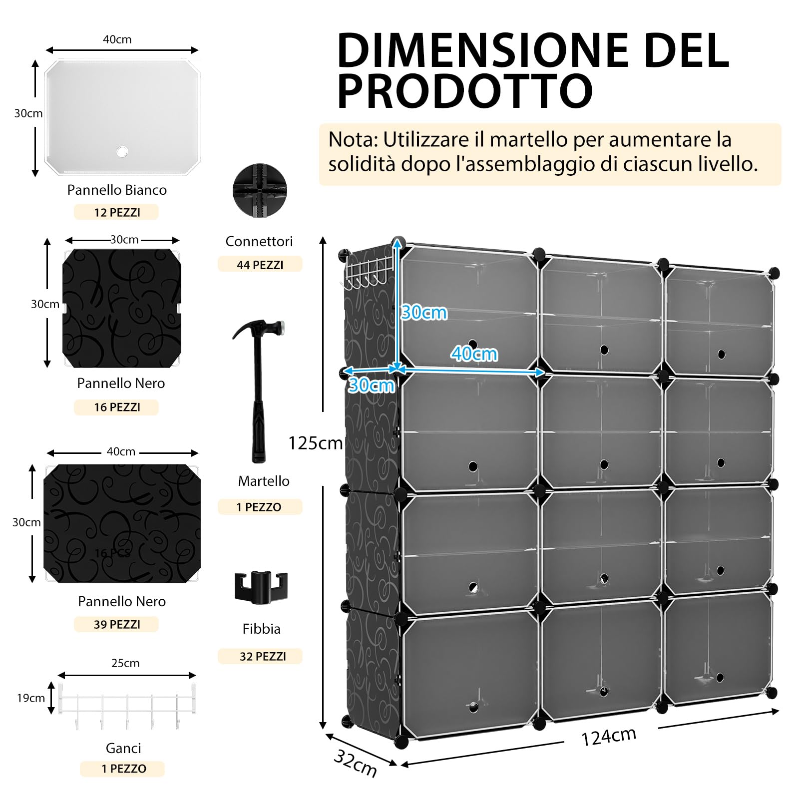 RELAX4LIFE Scaffale Porta Scarpe Portatile, Organizzatore per Scarpe da 48 Paia Espandibile con Porta, per Scarpe per Tacchi, Stivali e Pantofole, Scaffale a 12 Cubi 24 Strati per Ingresso (Nero)