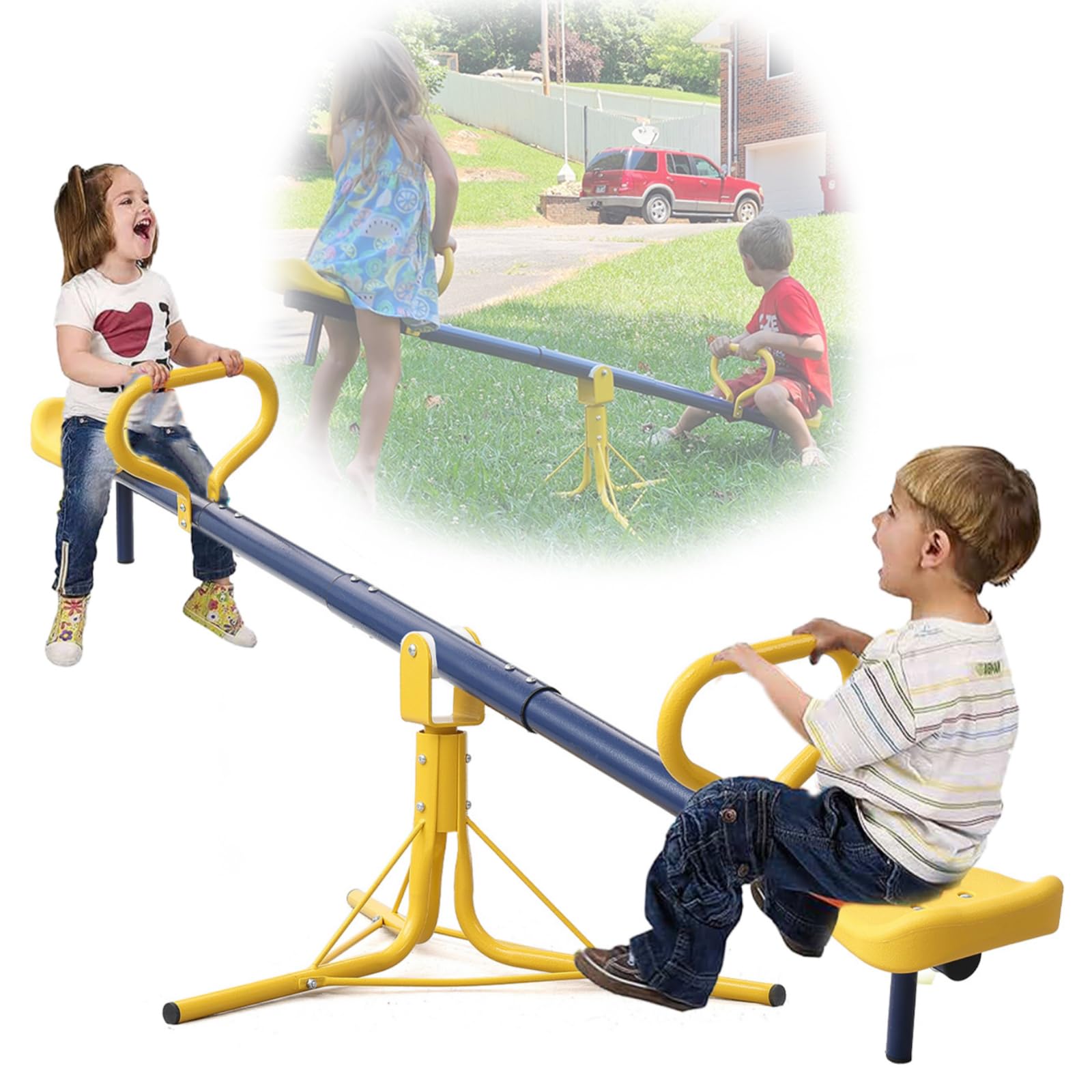 Seesaw for Kids Outdoor, Heavy Duty 250LB 360° Rotating Seesaw Outdoor Teeter Totter with Sit and Spin Design for Backyard Park & Balcony Ideal Outdoor Toys for Kids Ages 3 4 5 6 7 8