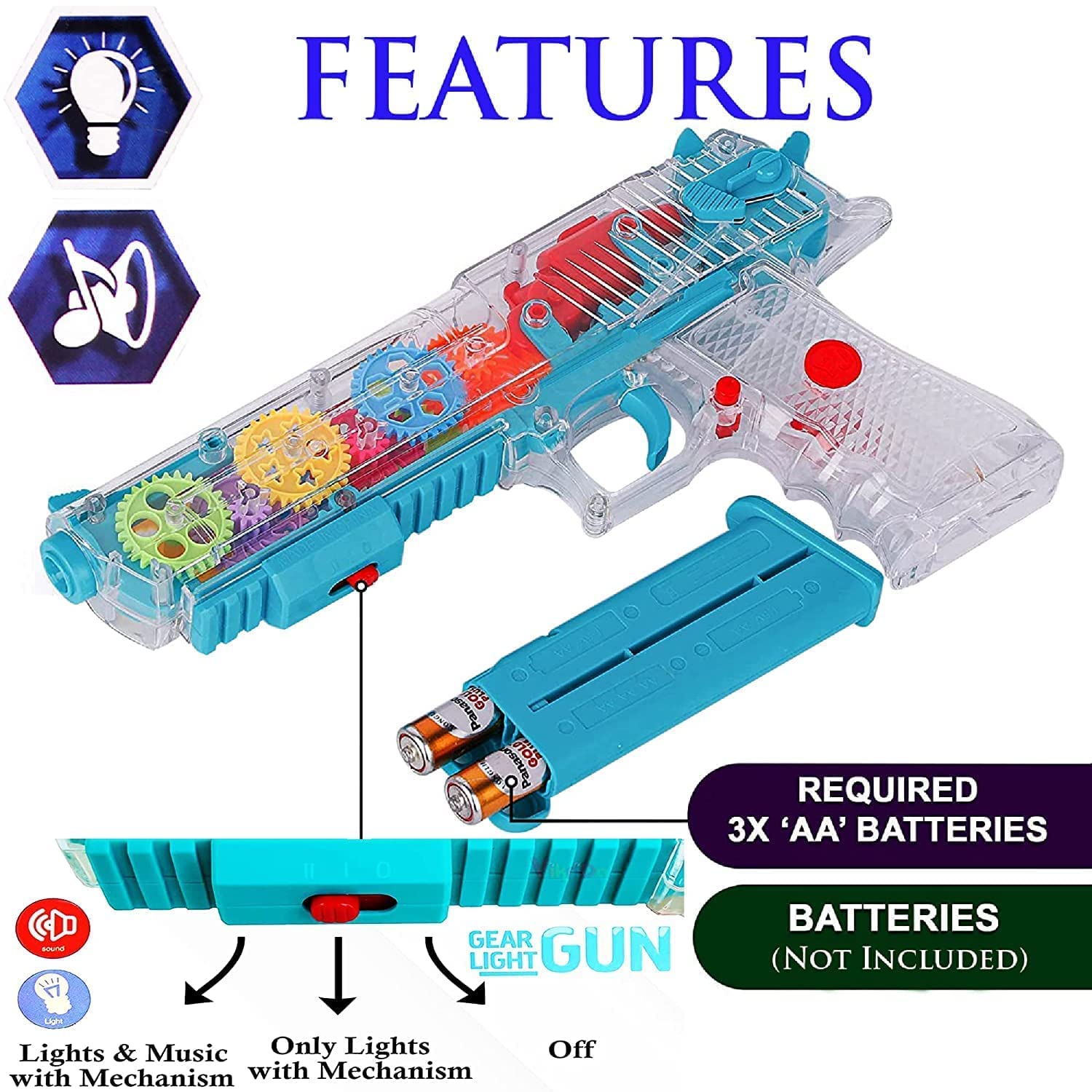 Kidz N Toys Transparent Musical Toy Gun for Kids with Laser Light
