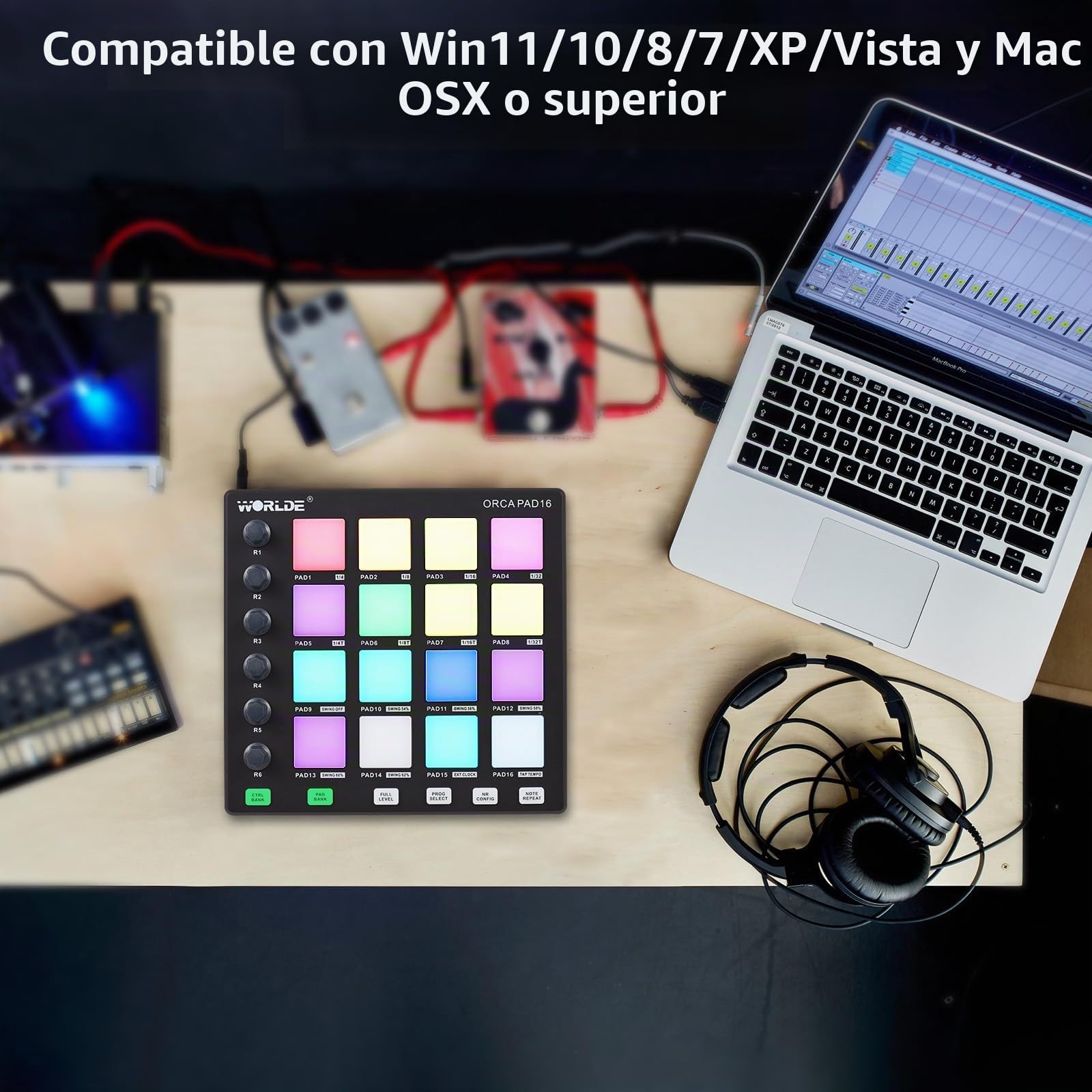 Controlador USB MIDI Pad - Máquina Beat Maker con 6 perillas asignables y repetición de notas