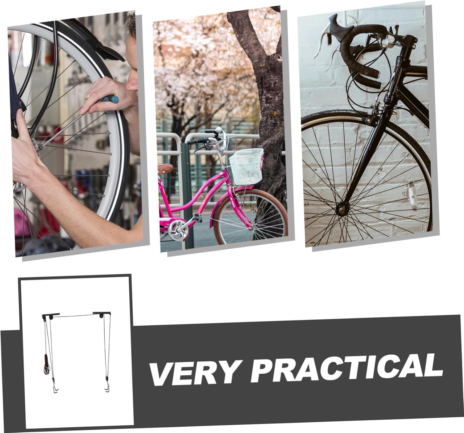 Unomor 1Set Bike Hoist System for Garage Ceiling Bike Hanger with High Strength Design Space Saving Storage for Indoor Cycling Compatible with Various Bicycles