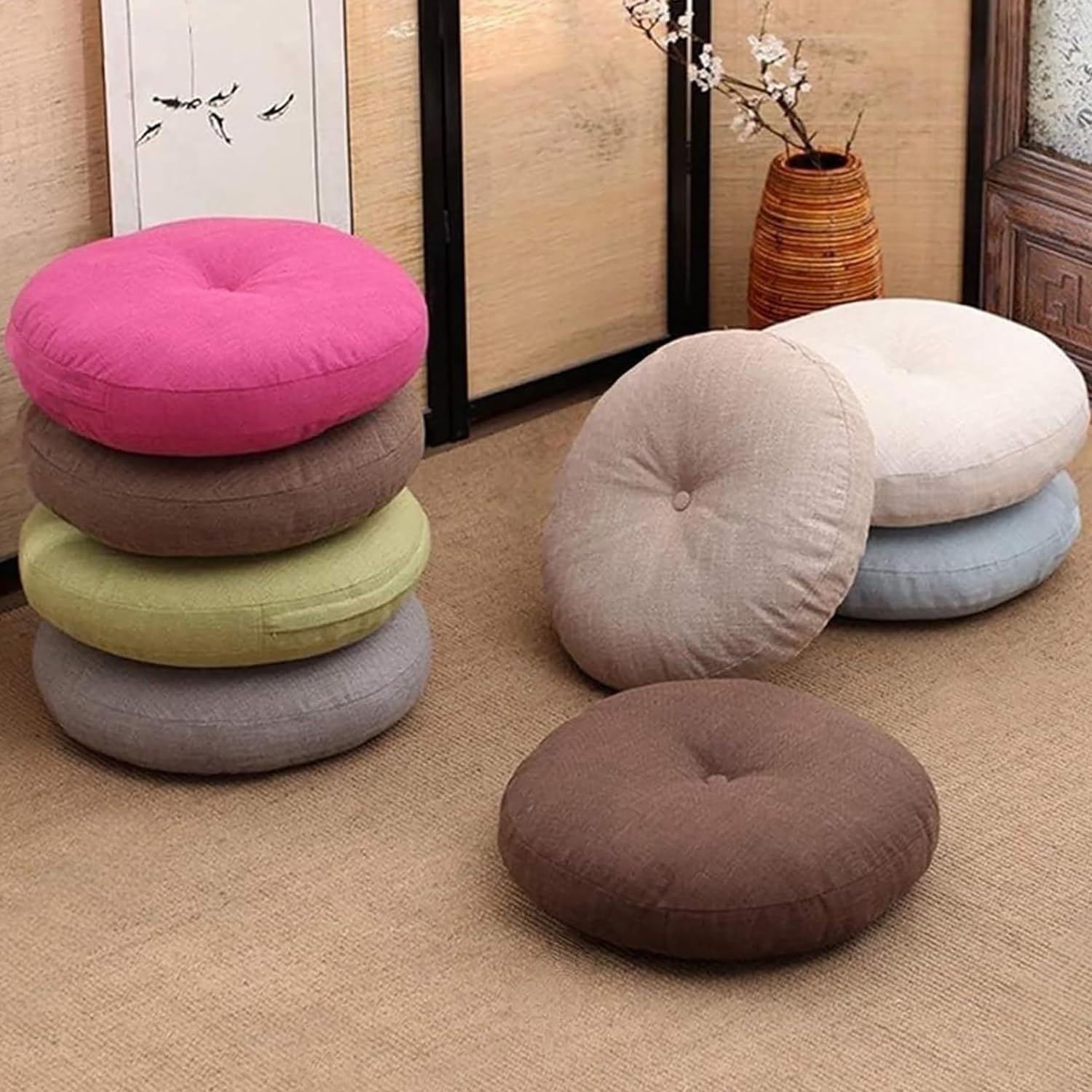 Sitzkissen Rund 40/45/50/60/70cm Dicke 13-15cm 1 Stück Bodenkissen Rund Sitzpolster Stuhlauflage Sitzpolster Stuhlkissen Polster Auflage for Wohnzimmer Büro Konferenzraum(Rötlichbraun,70cn/27.5")