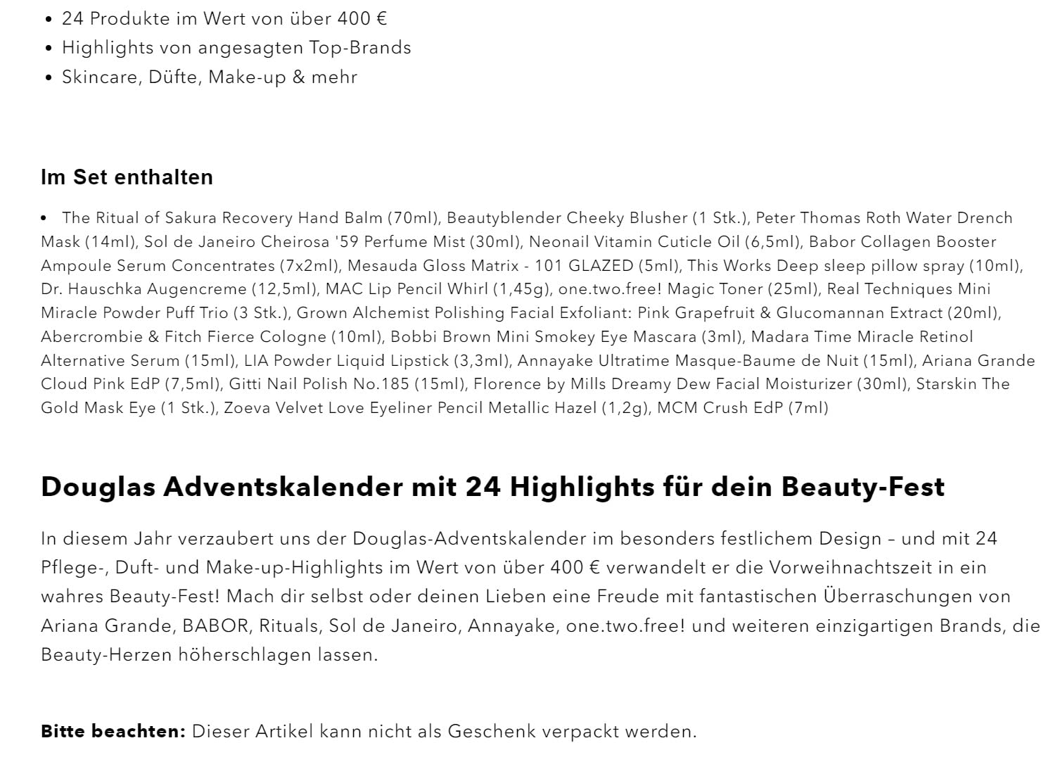 DOUGLAS Adventskalender 2024 Beauty -CLASSIC EDITION- Frauen + Mädchen Kosmetik Advent Kalender, 24 Kosmetik Geschenke Wert 350 €, Pflege Frau, Adventkalender Damen