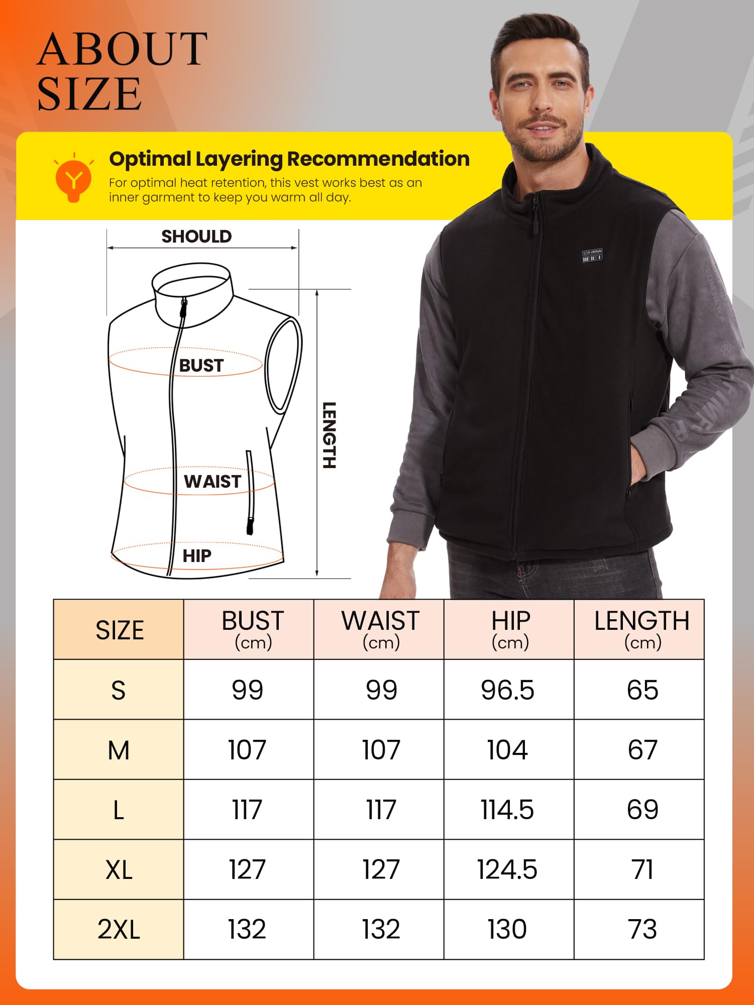JS LifeStyle Gilet riscaldato in pile da uomo con batteria da 18400 mAh inclusa ricaricabile, giacche 3S riscaldate rapidamente, nero, XX-Large
