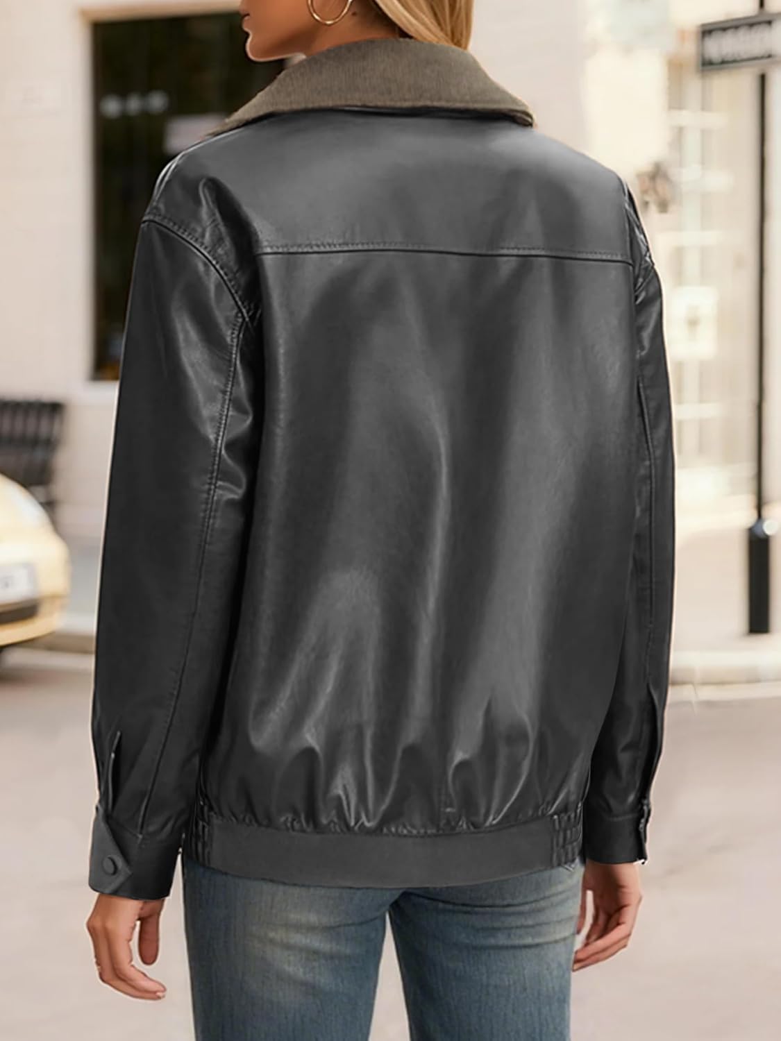 Casly Lamiit Women Leather Jacket Oversized Bomber Motorcycle Zip Up Jacket Spring Trendy Coats Fashion Clothes 2026 - Image 4