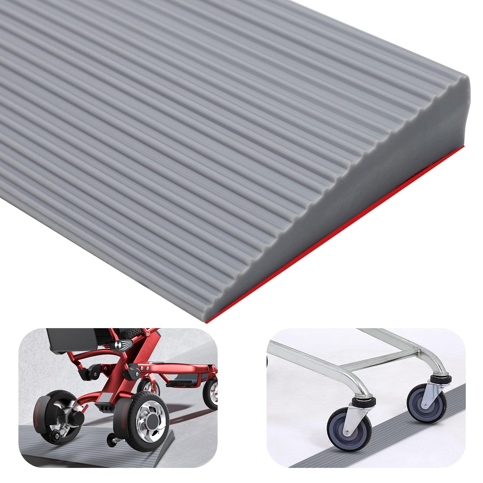 Rampa de umbral de puerta, rampa para silla de ruedas de PVC, superficie antideslizante, rampa de goma, rampa de acceso para silla de ruedas, cochecito, andador o scooter eléctrico (gris, 90 x 8 x 2,5