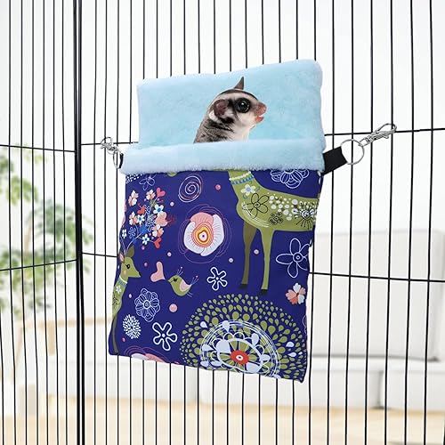 Miniatura 4 de Wontee Saco de dormir para mascotas pequeñas, saco de dormir cálido para hámsters, erizos, planeadores de azúcar, ardillas (L, alce azul)