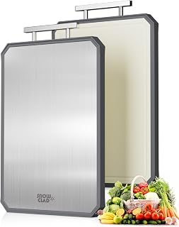 SNOWCLAD Double-Sided Stainless Steel Cutting Board 16x11 Inch - Wheat Straw PP, Dishwasher Safe for Meat Veggies Fruits