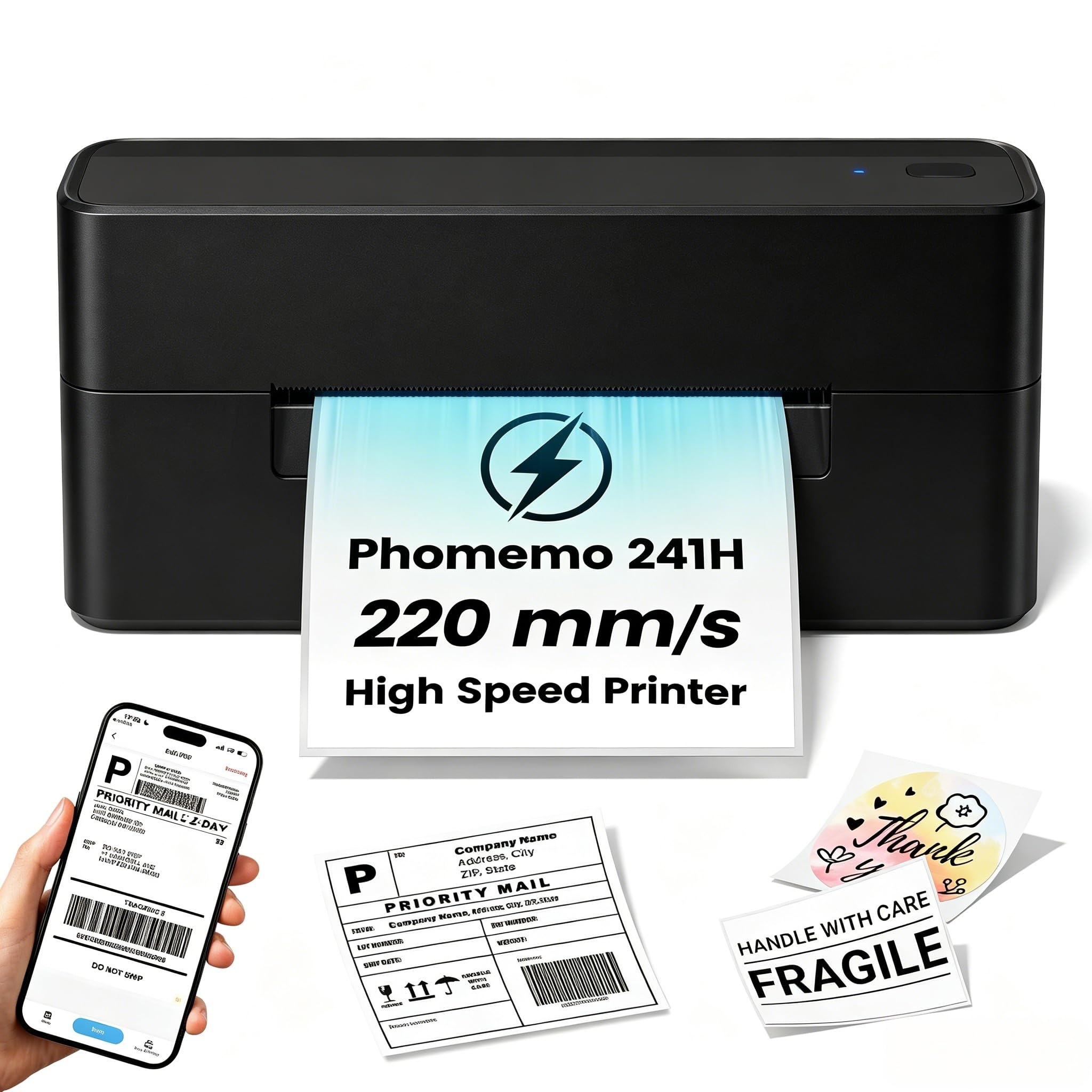 Phomemo 220mm/s High-Speed 4X6 Shipping Label Printer, 241H Black