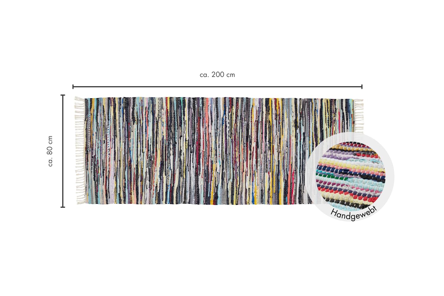 Andiamo Flickenteppich Aus Baumwolle 50x80 Cm – Handgewebt, Bunt, Pflegeleicht, Mit Fransen, Für Flur, Wohnzimmer & Mehr