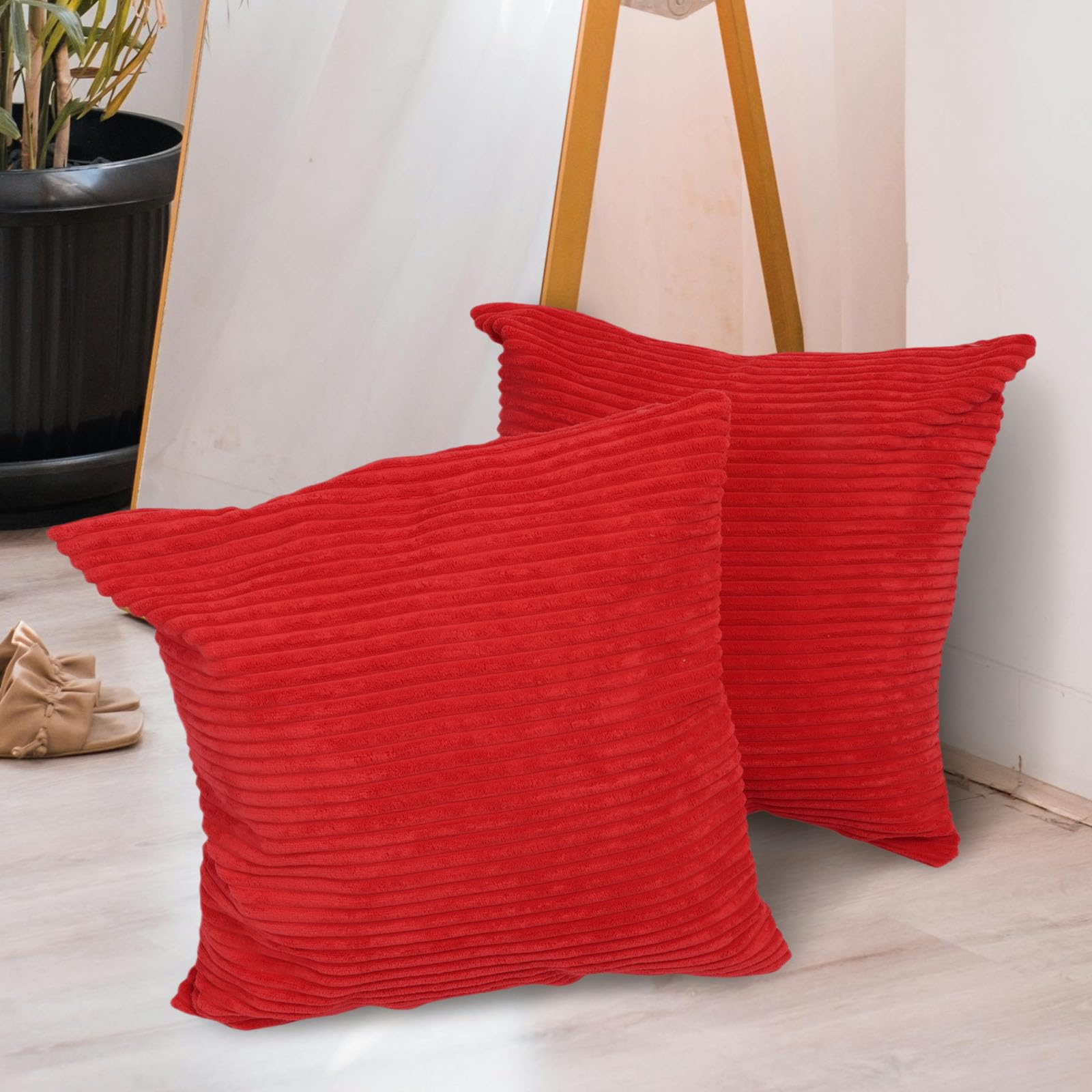 Betadistor 45 x 45 Cushion Covers Red Soft Cushions Cover Square Throw Pillow Case for Sofa Bed Cushions Pack of 2, 18 inch