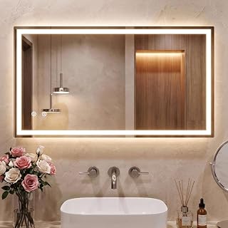 Clevich LED Badspiegel mit Beleuchtung 120x60 cm, Rechteckiger Wandspiegel | Gehärtetes Sicherheitsglas, Touch dimmbar, 3 Lichtfarben Beschlagfrei, Memory-Funktion, vertikale/horizontale Montage
