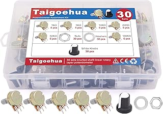 30pcs 1k-100k Ohm Single Linear Taper 3 Pins Rotary Potentiometers Resistor with Pots Knobs Kit