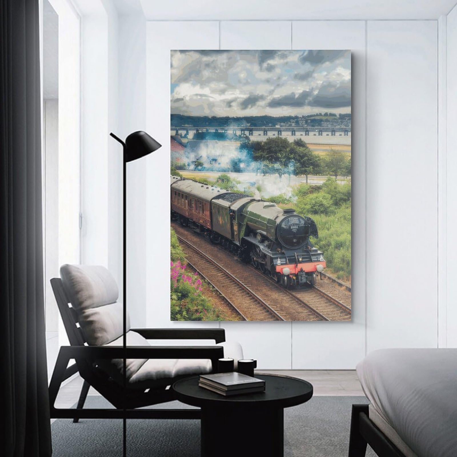 Junmoney Decorative Canvas Print Steam Train Journey, 24x36inch(60x90cm), for Home Office, Desk Area Or Studio, Home Office Artwork with Decorative Appeal