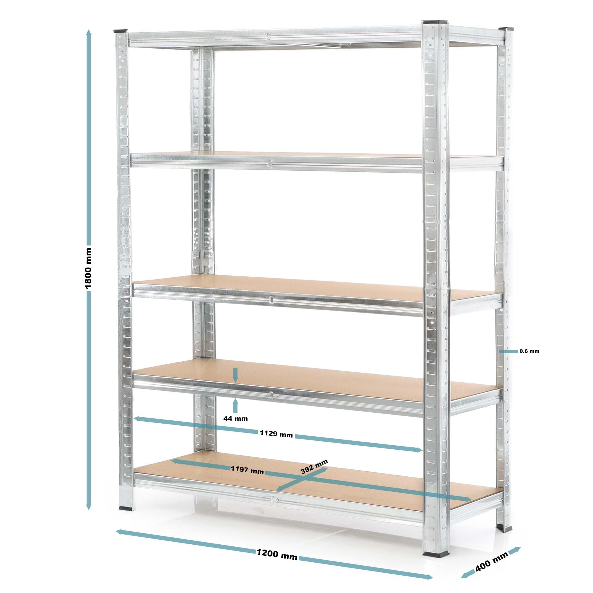 Wiltec 2x Regał magazynowy z ocynkowanej stali 120 x 40 x 180 cm, regał garażowy do 875 kg z montażem bez narzędzi, regał do piwnicy i magazynu