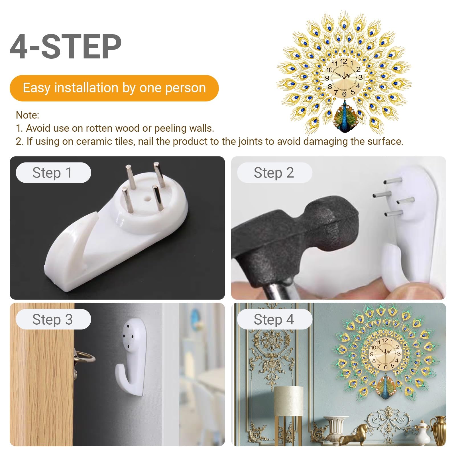 Zegar ścienny, metalowy nietykający 3D cichy design z błyszczącymi kryształowymi detalami, zasilany bateriami, stylowy akcent do sypialni, salonu, biura lub eleganckiej dekoracji domu