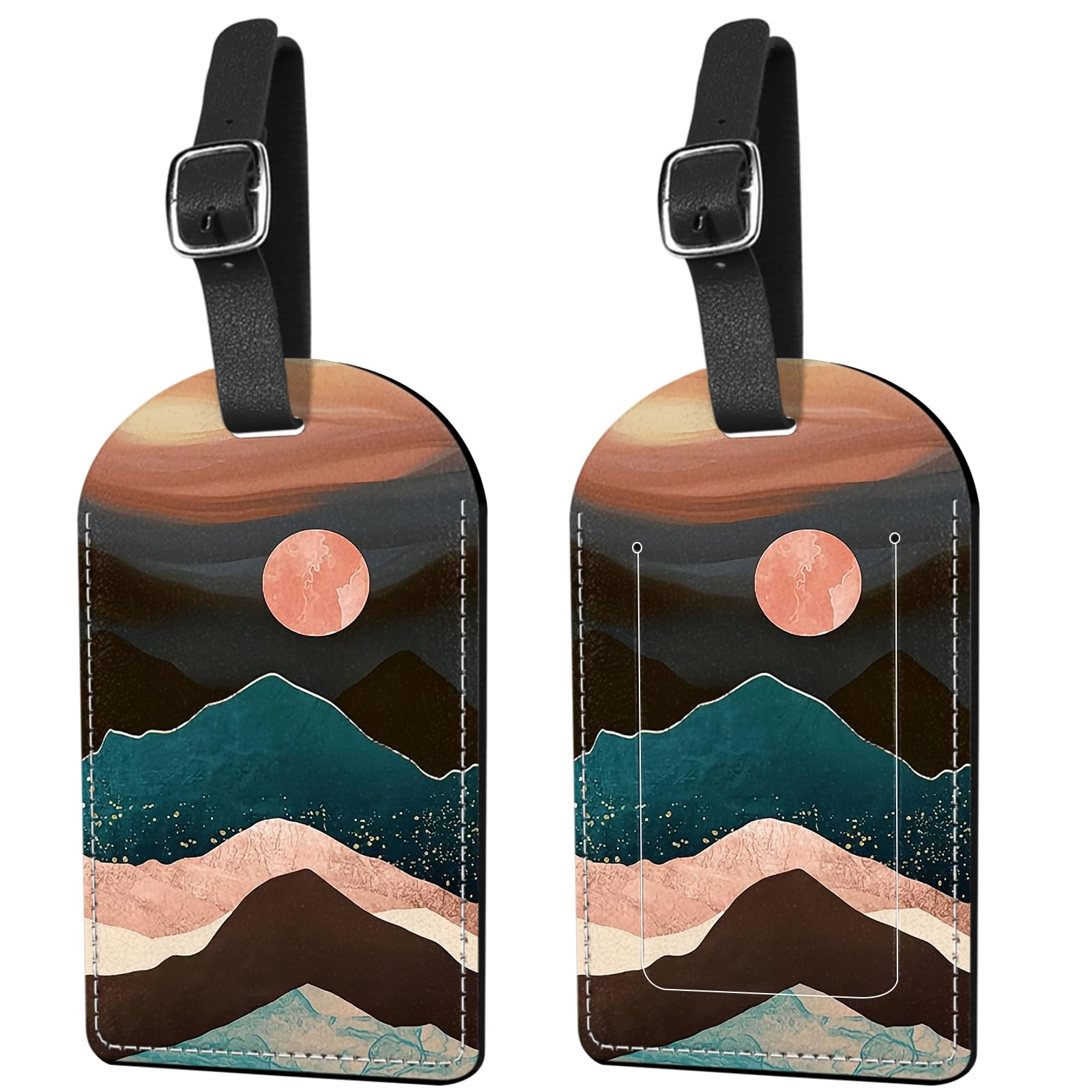 Deokke 2 Pack Luggage Tag Suitcase Tags PU Leather Identifiers Privacy Cover Luggage Tags Aesthetic Cute Travel Bag Labels for Women Girls Men (X16-Mountain)