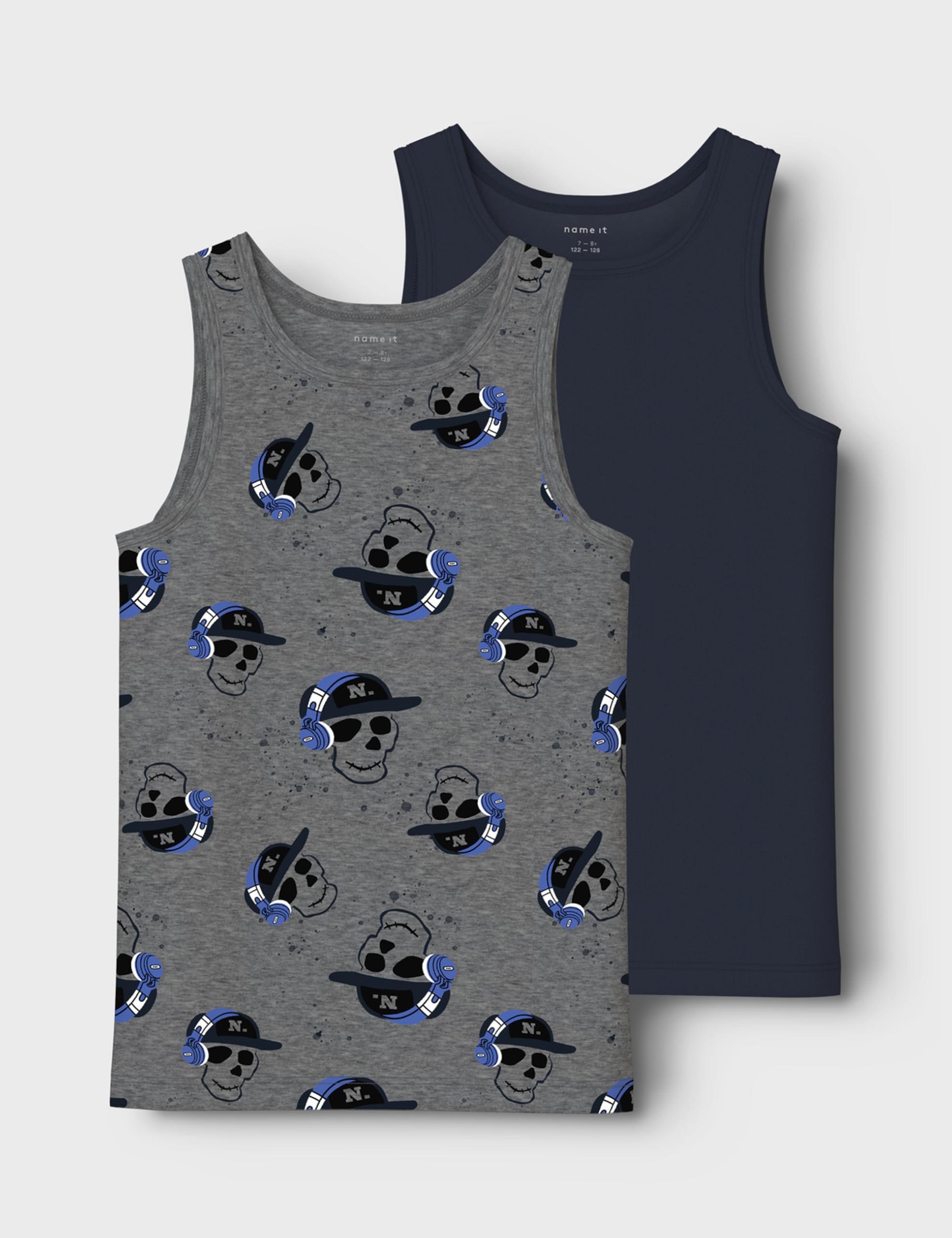 NAME IT Jungen Nkmtank Top 2P Dark Grey Mel Skull Noos
