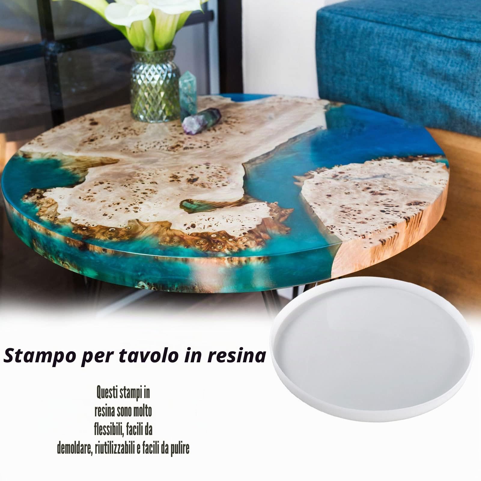 Stampi epossidici Rotondi Grandi,Stampi in Silicone a Specchio per Resina | Stampi in Silicone per vassoi da tavola per la Decorazione della casa di cartoncini per colata di Resina