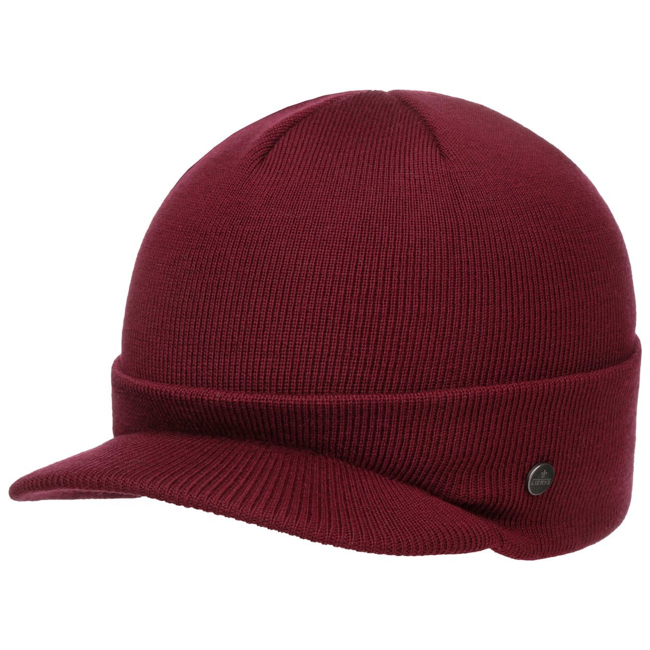Lierys Fine Merino Knitted Hat Ladies’/Men’s (visor 4.8 cm) - Winter hat made of Merino Wool - Knitted hat in one size (54-59 cm) - Cap with visor autumn/winter bordeaux One Size