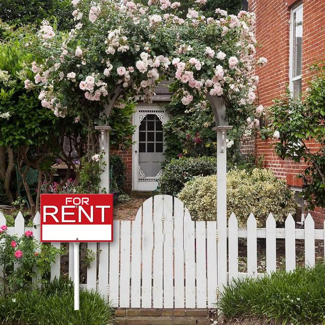 Letrero de patio para alquiler de 30,5 x 20,3 cm, con estacas de metal, juego de 1