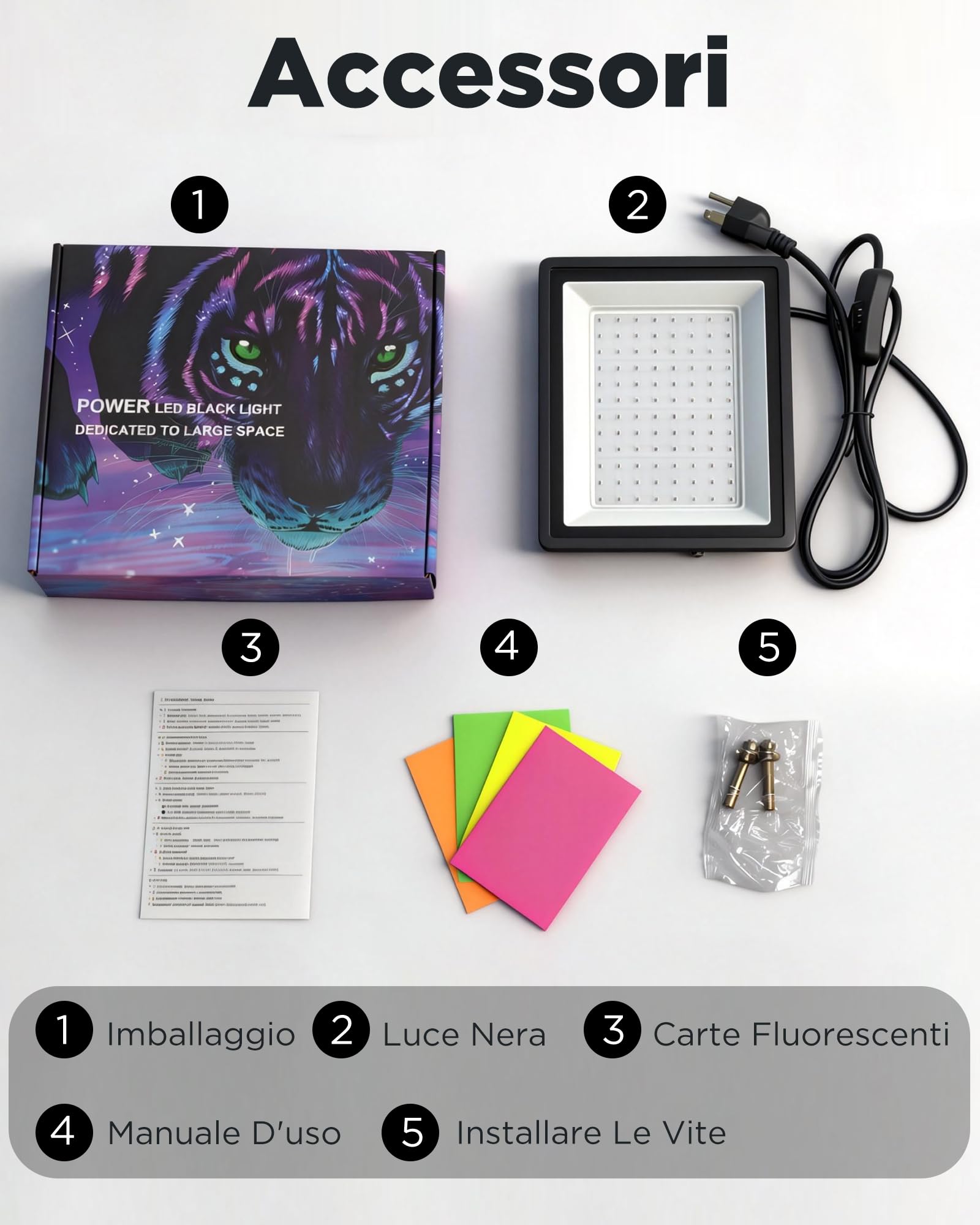 100W Proiettore a Luce Nera，IP66, 395-400nm | Robusto, impermeabile, versatile – eventi, palchi, feste, body art. Halloween e Natale. (2 pezzi)