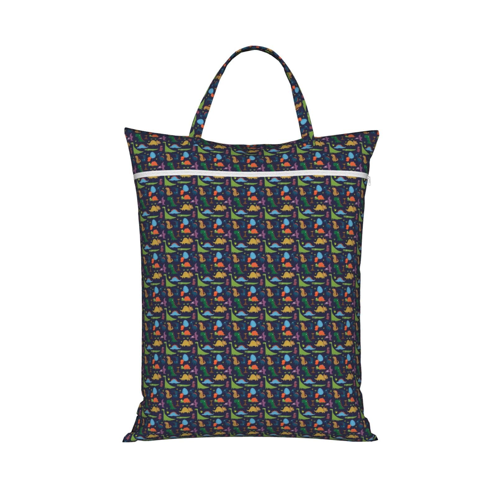 Dinosaur Palm Leaf Print Travel Laundry Bag Foldable Lightweight Camping Beach Dorm Weekend Getaways