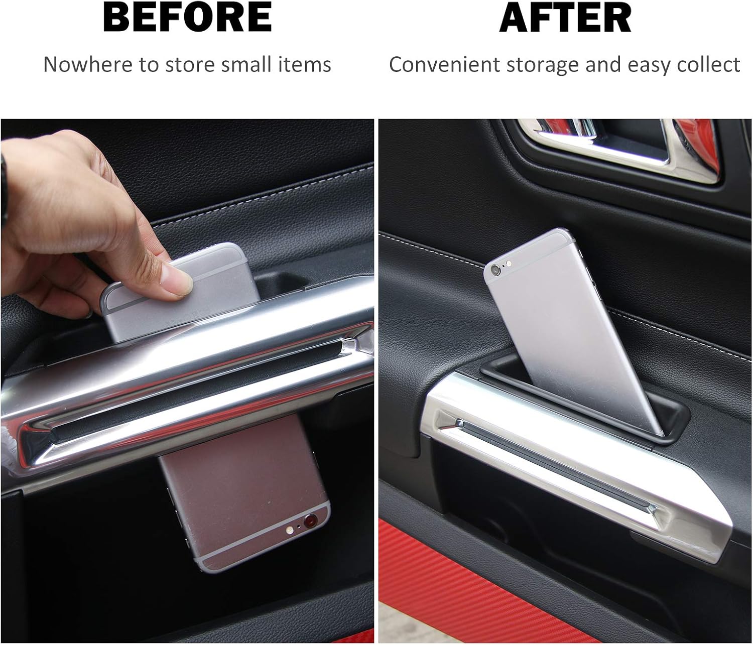 RT-TCZ Front Door Side Storage Box Organizer Tray Pocket Armrest Container Interior Accessories for Ford Mustang 2015 2016 2017 2018 2019 2020 2021 2022 2023 2024(Black 2pcs)