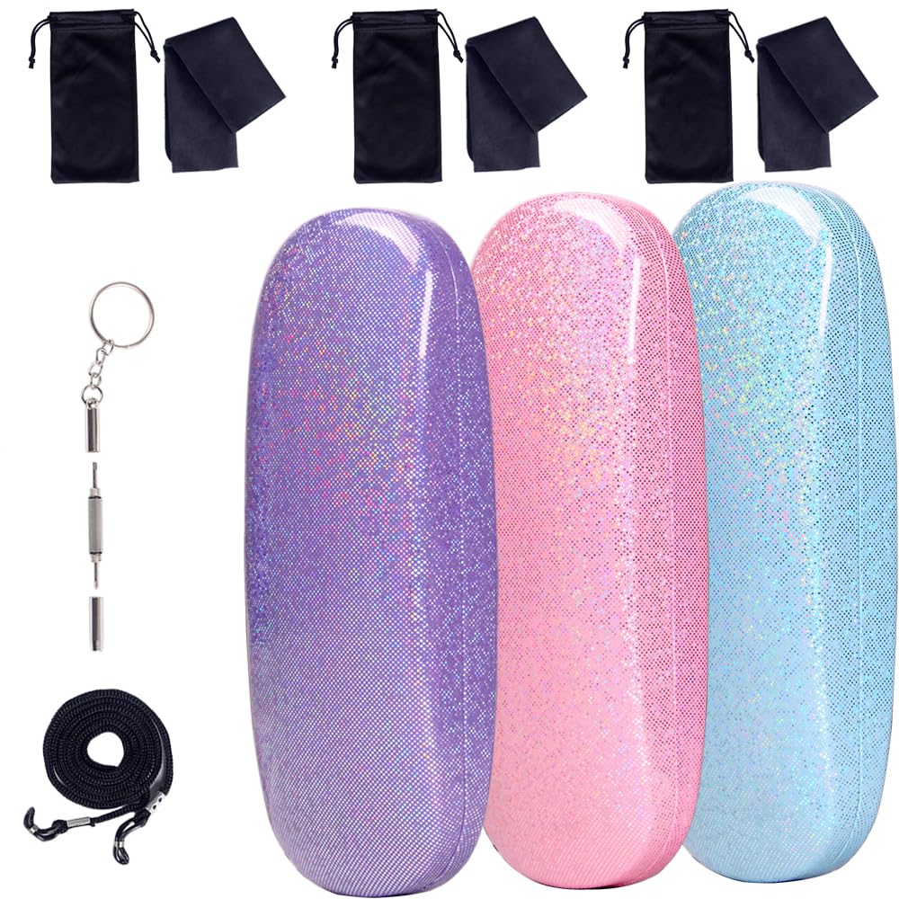 ADBGV 3Pcs Unisex Hard Shell Eyeglasses Cases, Protective Case For Glasses,Sunglasses Case with Cleaning Cloth