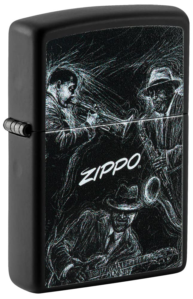 Zippo Briquet Tempête - Modèle Jazz Musicians - Finition Noire Mate avec Color Image - Rechargeable - Réutilisable - Design Coupe-Vent - Coffret Cadeau - Fabriqué aux États-Unis