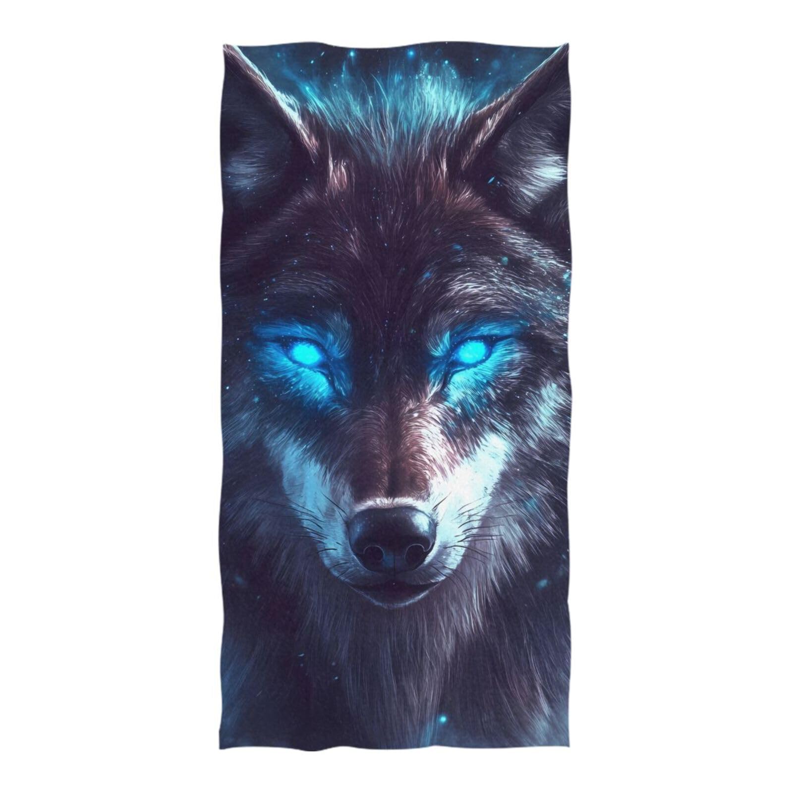SUABO Oversized Beach Towel Blue Eyed Wolf Beach Blanket,Quick-Drying and Lightweight Bath Towels,Pool Camping Soft Towels Travel Essentials,71x32
