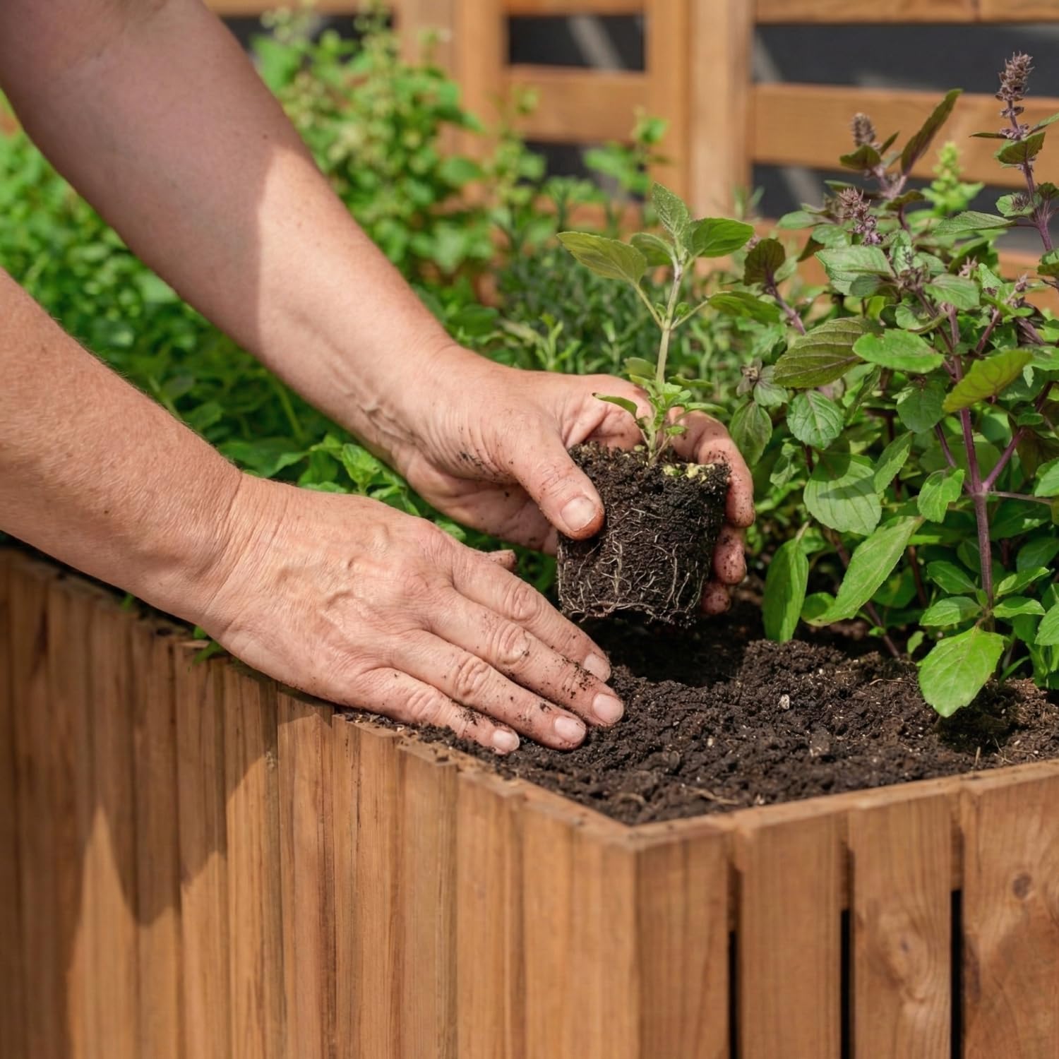 Jardinera de madera marrón para montar tú mismo, maceta rectangular grande para jardín y balcón, resistente a la intemperie, con inserto de 18 L, jardinera para exteriores (marrón vertical, 98