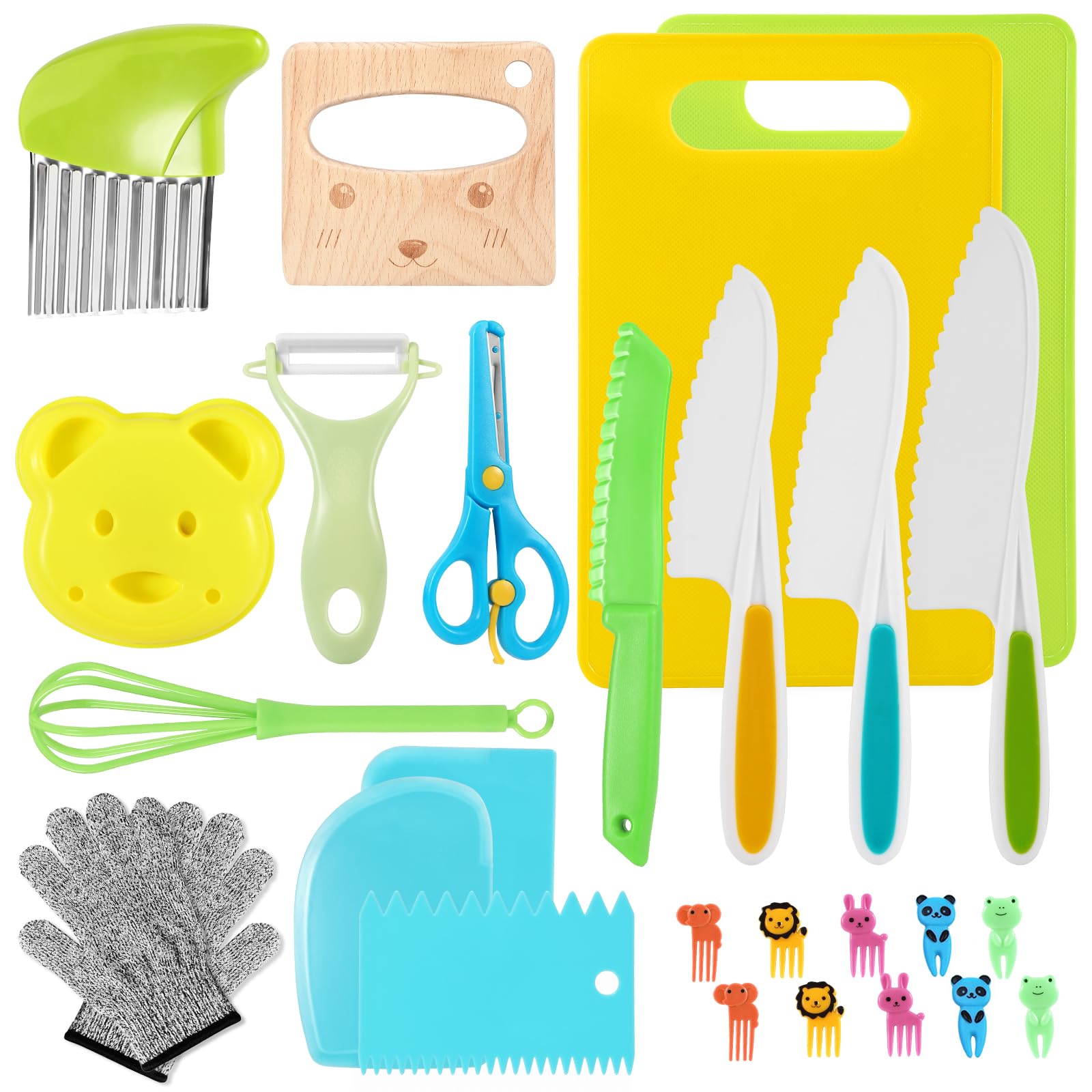 LETTO & TAILOR Kit Cucina Per Bambini 25 Pezzi – Coltello Montessori, Guanti, Tagliere E Utensili – Piccoli Chef - 3
