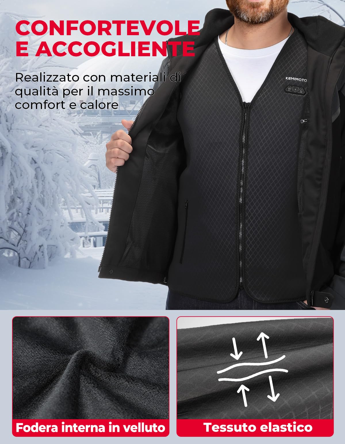 KEMIMOTO Gilet Riscaldato Uomo, Elettrico Gilet Riscaldato con USB, Giubbotti Riscaldati con 3 Temperature per all’aperto Lavoro Sci Escursionismo Caccia Moto